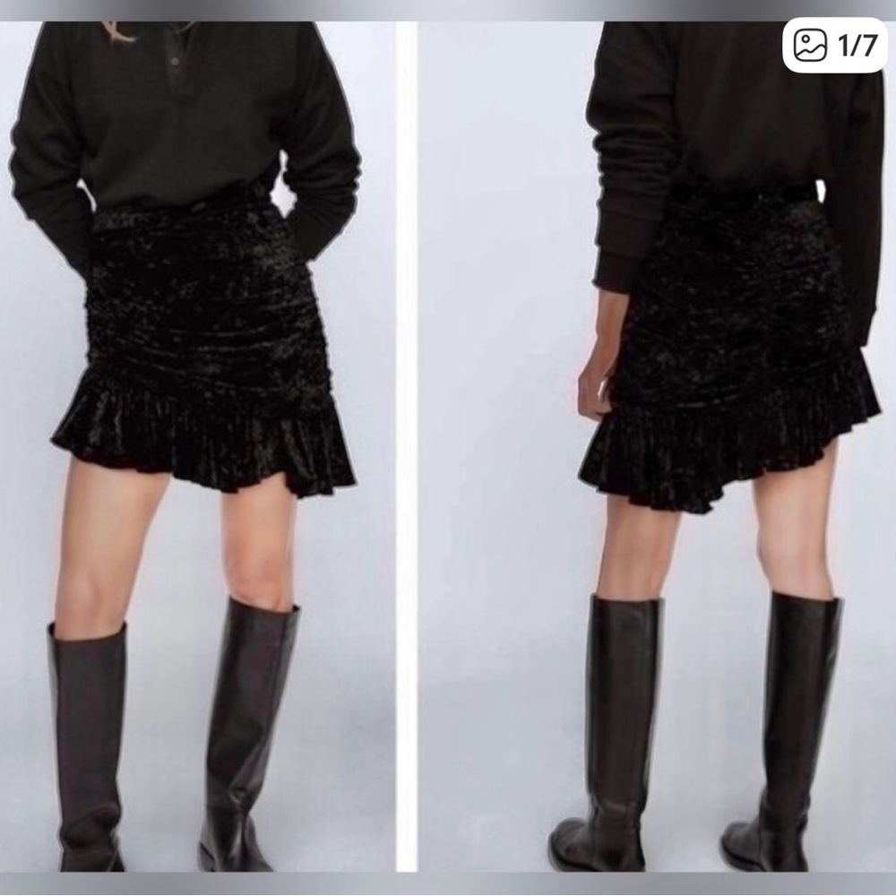 Zara Black Velvet Mini Skirt